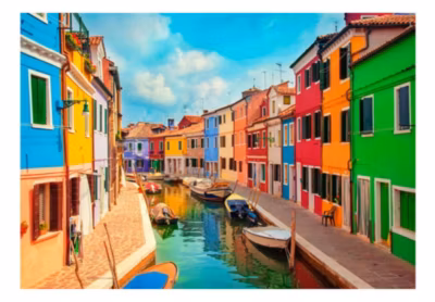 Papier peint intissé panoramique ville et architecture colorful canal in burano 100×70 cm