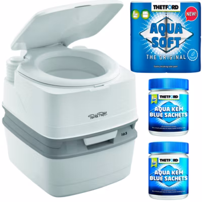 PACK  PORTA POTTI 165 Toilette portable Camping-car + Aqua soft + 2x Aqua-Kem THETFORD