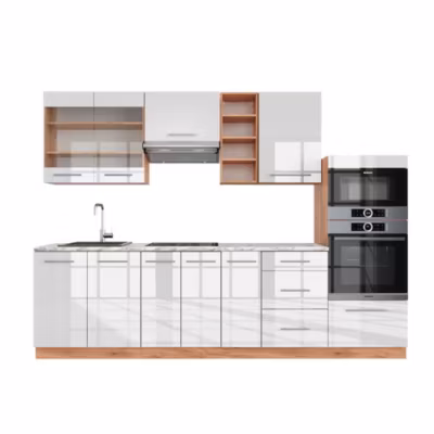 Vicco Cuisine Blanc brillant/Chêne doré 280cm , PT Marbre