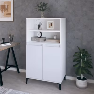 821228 vidaXL Buffet haut Blanc 60x36x110 cm Bois d&rsquo;ingénierie
