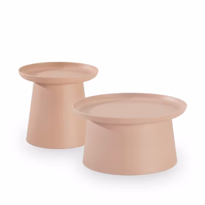 Set de jardin 2 tables d&rsquo;appoint rondes en polypropylène rose 50cm et 70 cm – Murano