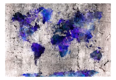 Papier peint intissé panoramique carte du monde world map: ink blots 100×70 cm