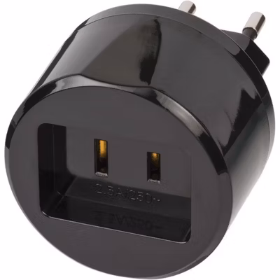 Adaptateur de voyage États-Unis vers Europe avec un fusible de 2,5 A BRENNENSTUHL