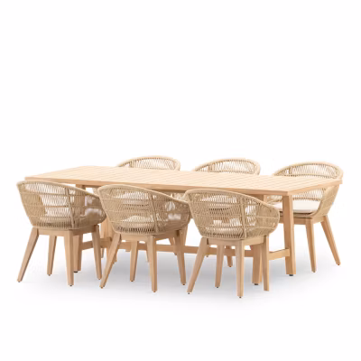 Table de jardin 230×100 et 6 chaises corde beige – Siena & Provenza