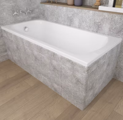 Baignoire rectangulaire 180 x 80 CLASSIC acrylique blanc + Habillage en polystyrène + Pieds + Vidage à chromé