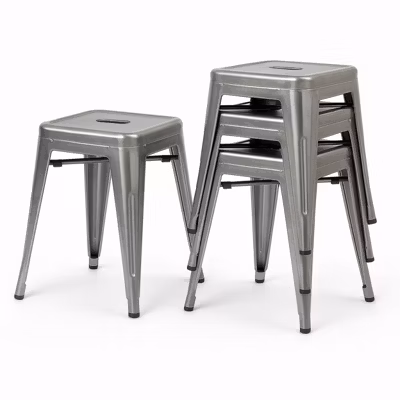 Lot de 4 tabourets bas industriels métal brut   Hauteur 46 cm