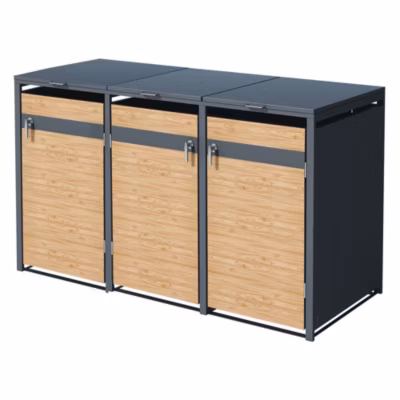 Abri pour 3 poubelles ML-Design 200x80x116,3 cm 240L anthracite/aspect mélèze couvercle/3 portes