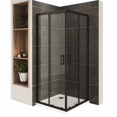 Cabine De Douche H190 70x70cm – Verre Transparent Portes Coulissantes Lanablack+ (sans Receveur) – Saniverre