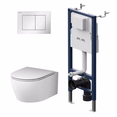 Pack WC suspendu bâti mural et cuvette Plaque Carrée Blanche, Pack WC Bati-support AM.PM X-Joy S