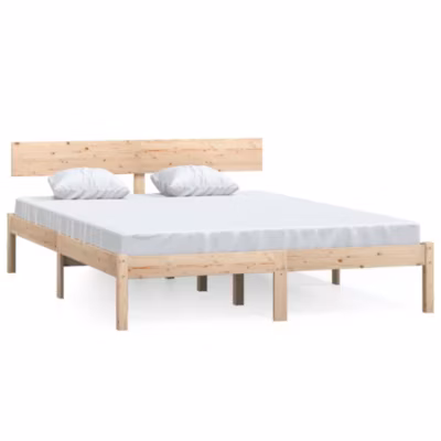 Lit double, Lit adulte, Cadre de lit sans matelas bois massif 140×190 cm