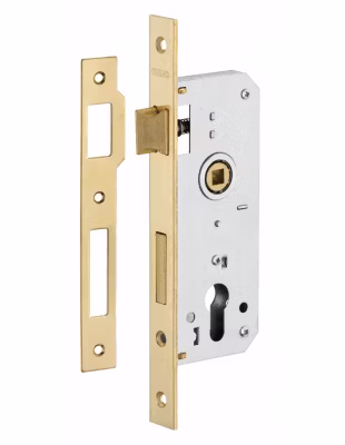 Boitier de serrure encastrable à cylindre pour porte d&rsquo;entrée, axe 35mm, bouts carrés, têtière laitonnée – THIRARD