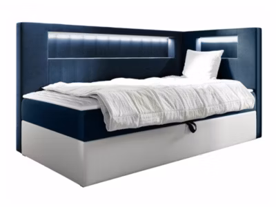 Lit continental Baltimore 172, Unique, Bleu, Faux cuir, Disponible