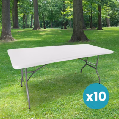 Lot de 10 Tables Pliantes 180×74 cm Blanc