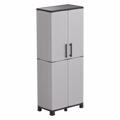 Armoire de rangement 2 portes 4 Etagères Grise 68 x 37 x H169 cm 4 pieds INTEC