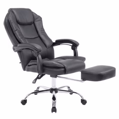 Fauteuil de bureau CLP Castle similicuir noir repose pieds télescopique