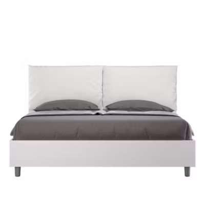 Lit sans sommier 160×190 avec coussins en simili cuir blanc Egos Antea