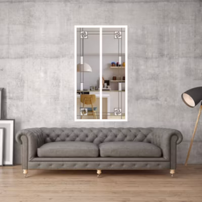 Verrière 2 verres Mackintosh – L x H : 69 x 125 cm – Laqué blanc 9003 granité – verre Clair inclus