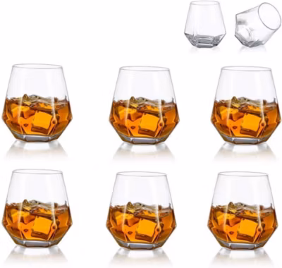 6 Verres à Whisky Inclinés Géométriques Fond Lourd