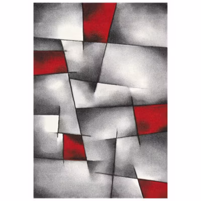 Tapis entrée tissé motif géométrique LYN8 ULTIMA, Gris, rouge, noir