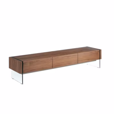 Meuble TV en noyer et verre trempe 3085 – 188x45x39 cm