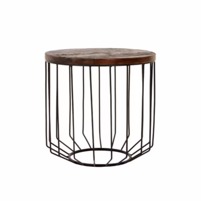 Table basse WOMO-DESIGN 50×50 cm ronde naturel bois recyclé massif type panier minimaliste en osier