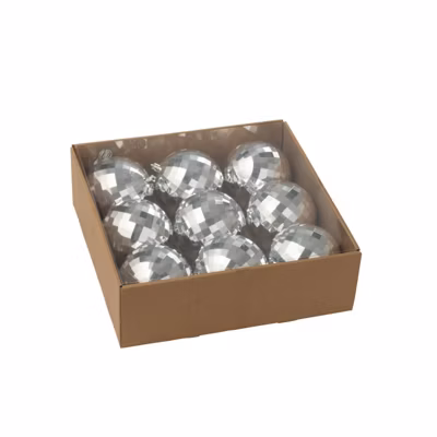 Boite de 9 boules de Noël en plastique argenté D.10 cm