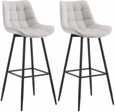 Lot de 2 tabourets de bar Dartford, Chaise de bar rembourrée, Structure métallique Gris/Velours