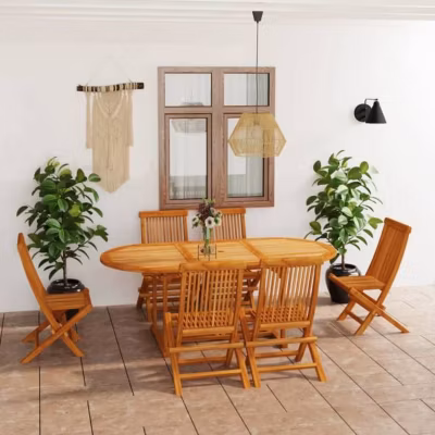 vidaXL Salon de Jardin 7 pcs Ensemble de Salle à Manger Mobilier de Repas Table et Chaises à Dîner Extérieur Patio Bois de 3059609