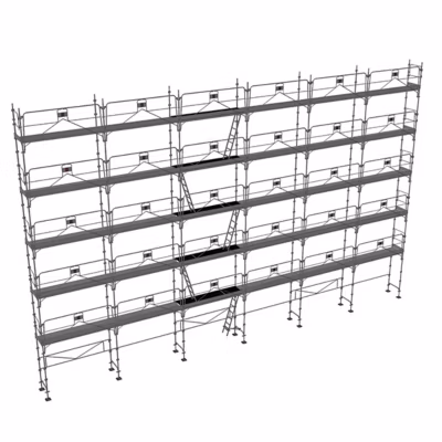 Echafaudage fixe de façade 228m² – Structure + Planchers + Plinthes + Garde-corps – DUO228GC-SPP