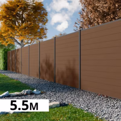 Kit Clôture Bois Composite Bronze 5,5×1,8m RIO – Poteaux en Aluminium Gris – Brise Vue – Palissade