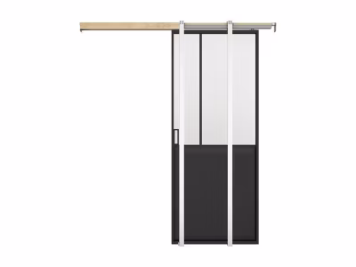 Porte coulissante atelier avec système à galandage – Noir et verre trempé dépoli – H205 x L93 cm – ARTISTO II