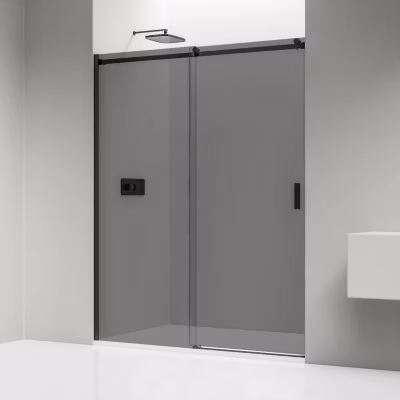Paroi de douche en niche Noire mat 100cmx195cm (LxH) en verre ESG fumé 8mm, porte coulissante – NT806