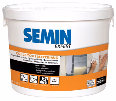 Colle Tout Matériaux Semin, Prêt à l&rsquo;Emploi, Intérieur/Extérieur, Seau de 20 kg