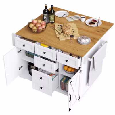 Îlot cuisine premium – chariot mobile grand rangement, blanc