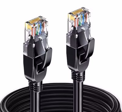 Elfcam – Câble Ethernet RJ45 Cat 7 SFTP 0.5m (Rond Noir), 10Gbps, 600MHz, Cuivre, Anti-Interférences