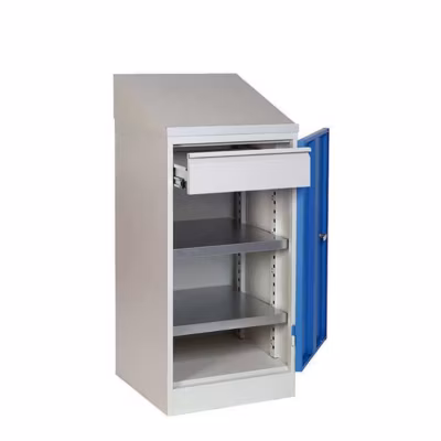 Pupitre d&rsquo;atelier fixe – 2 étagères et 1 tiroir – Dim 500x500x1120mm – W030100005