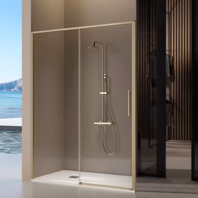 Paroi de douche coulissante DELTA – Doré (Or Brossé) – 156-158.6 cm – Fermeture amortie – Réversible – Anticalcaire