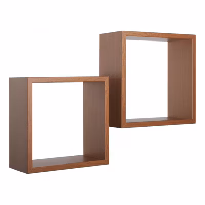Ensemble de 2 étagères murales, cubes décoratifs, cubes muraux, cerisier, 35×35 d15,5 cm et 31×31 d15,5 cm – Q-Bis