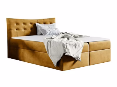 Lit continental Baltimore 157, Double, Jaune, Tissu, Disponible
