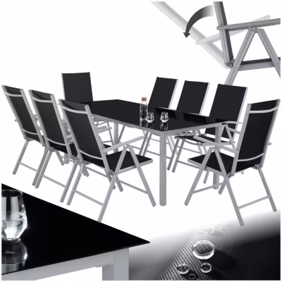 Salon de jardin en aluminium avec structure en aluminium, pour 8 personnes argent