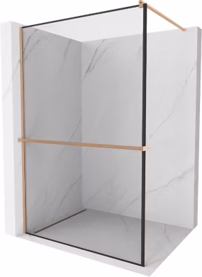 Mexen Kioto+ paroi de douche avec étagère Walk-in 80 x 200 cm, cadre noir, cuivre brossé – 800-080-121-65-70
