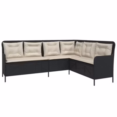 Canapé de jardin et coussins en forme de L noir résine tressée vidaXL