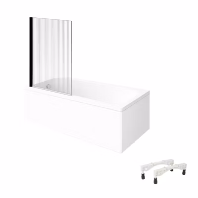 Baignoire droite VILLEROY & BOCH Architectura avec pieds acrylique 150 x 70 cm  + Pare bain gauche AURYS Raywall Noir mat