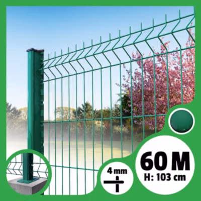 Kit grillage rigide poteaux H – longueur 60 mètres – 103 cm, Vert, A visser ( platines fournies )