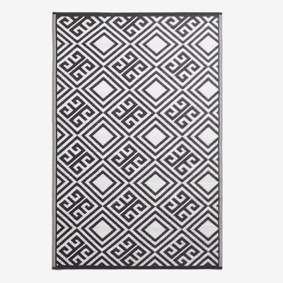 Tapis extérieur terrasse réversible – Tapis de jardin imperméable résistant UV – Géométrique – Noir – 119×186 cm – HOMESCAPES