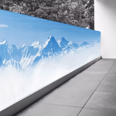 Brise vue Trompe l&rsquo;oeil – 110×440 cm – Montagnes neige 3617689699813