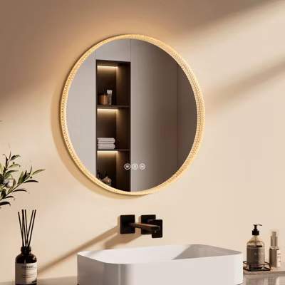 EMKE Miroir LED Rond 60 cm Salle de Bain, Tactile, Antibuée, Dimmable, Lumière Variable, Mémoire de mise hors tension, IP44