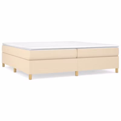 Lit double, Lit adulte, Cadre de lit à ressorts crème 200×200 cm tissu