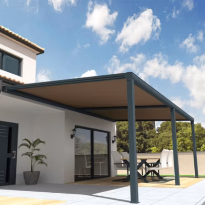 Pergola toile SUNLIGHT Gris anthracite – 5,00×4,00m (Motorisé à télécommande secours – Taupe)