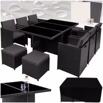 Salon de jardin encastrable 10 places contemporain avec housses amovibles protection